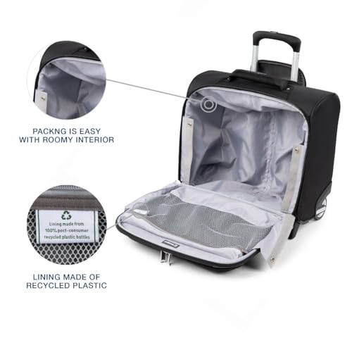 Black 16-Inch Softside Lightweight Rolling Underseat Tote Upright 2 Wheel Bag X8186