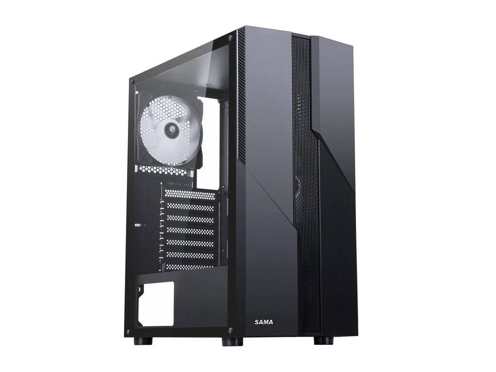 Black USB3.0 Steel Tempered Glass ATX Mid Tower Computer Case with Tempered Glass Panel and 4 x 120mm Fans X18347