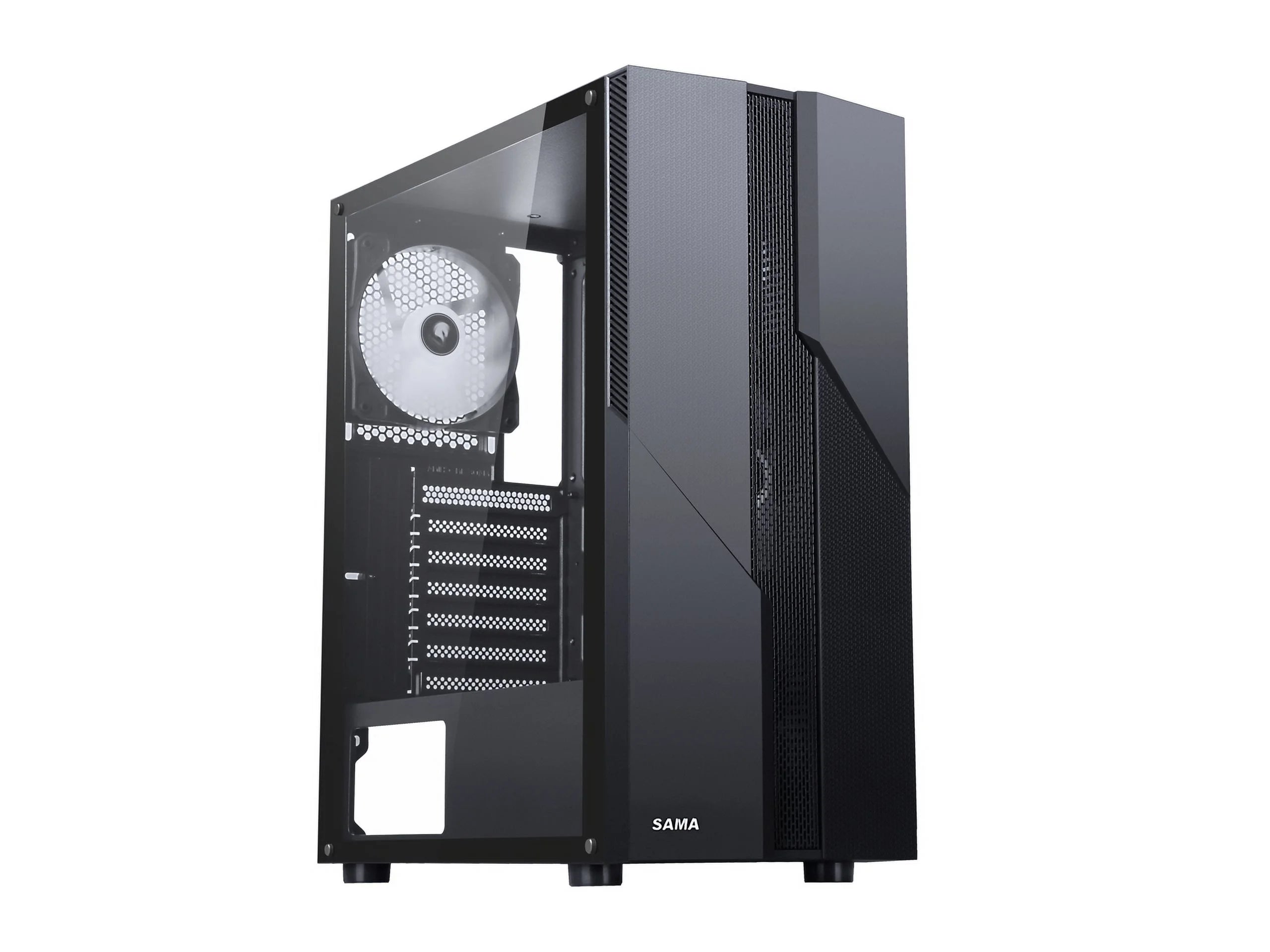 Black USB3.0 Steel Tempered Glass ATX Mid Tower Computer Case with Tempered Glass Panel and 4 x 120mm Fans X18347