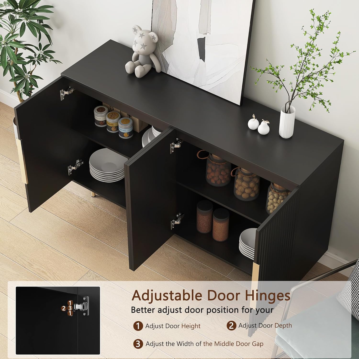 Black Storage Cabinet with 4 Doors and Adjustable Shelf Z419858