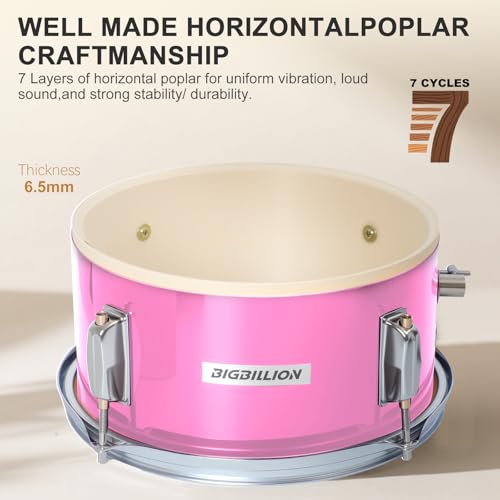 3-Piece 14'' Junior Drum Set with Bass Tom Snare Drum, Cymbal, Pedal, Drumsticks (Pink) F317