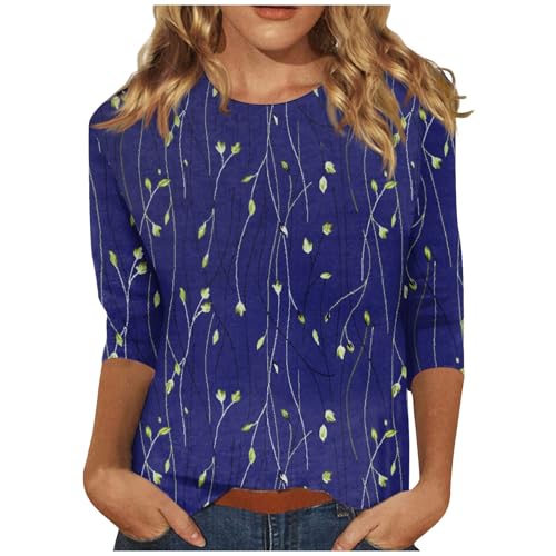 3/4 Sleeve Round Neck Loose Casual Floral Print Blouses O9471