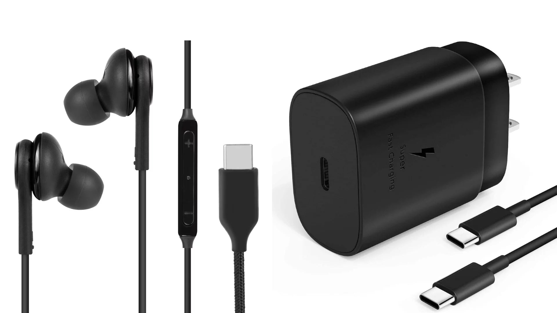25W Type C UL Certified Charger with 4FT USB C Cable and USB Type C Headphones W175