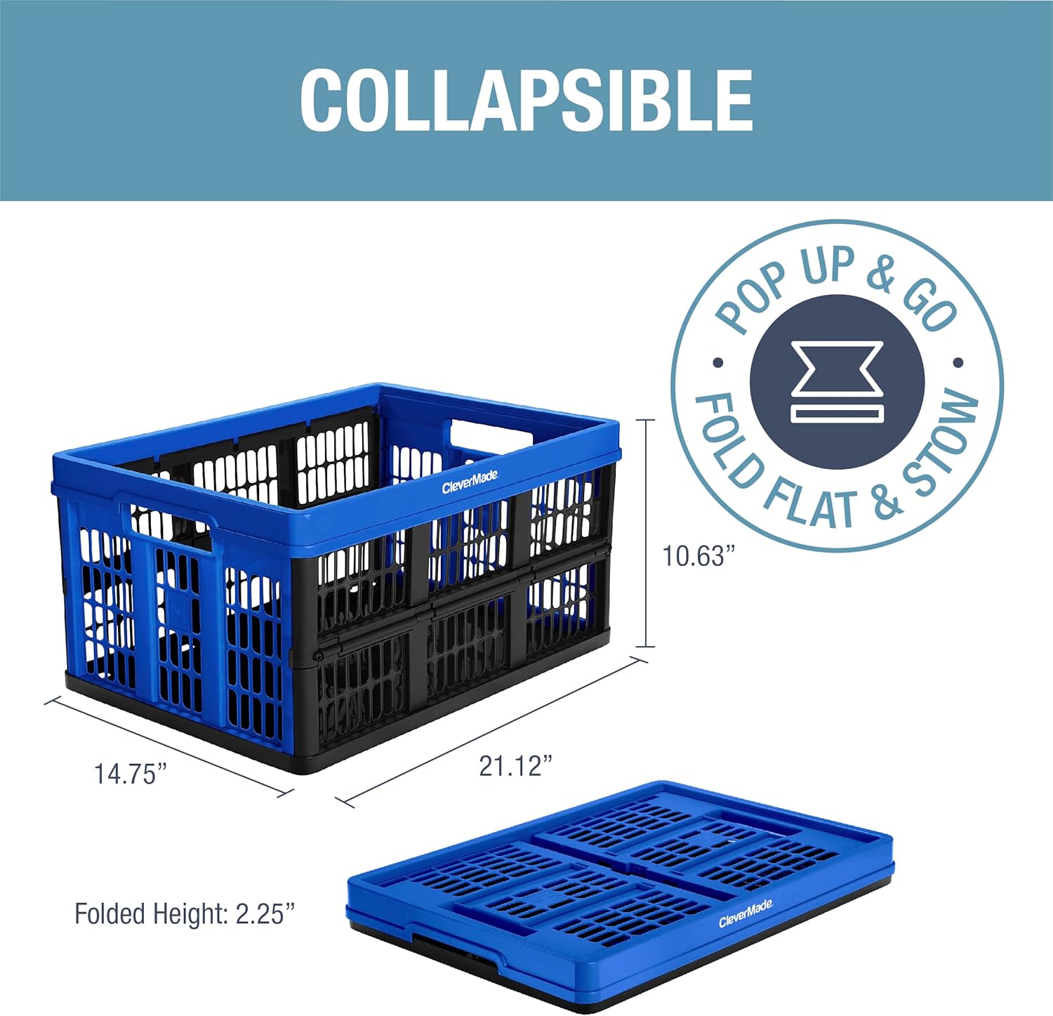 Royal Blue 3PK 45L Collapsible Plastic Storage Bins X711630