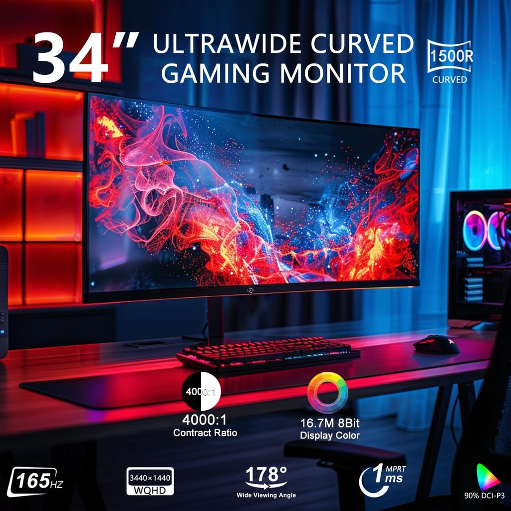 34 Inch Ultrawide Curved UWQHD 165Hz Frameless Gaming Monitor L964426