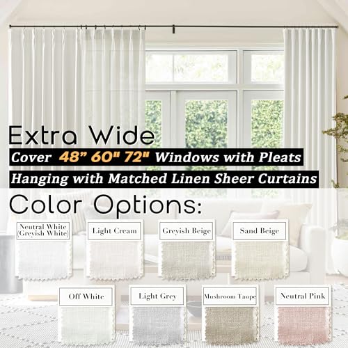 Grey Light Sun Blocking 84 Inches Long Linen Pinch Pleated Blackout Curtains 2 Panels Set I6509