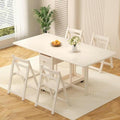 White Folding Dining Table with 4 Brake Wheels, Drawers, Storage Cabinet, 140CM Y375810
