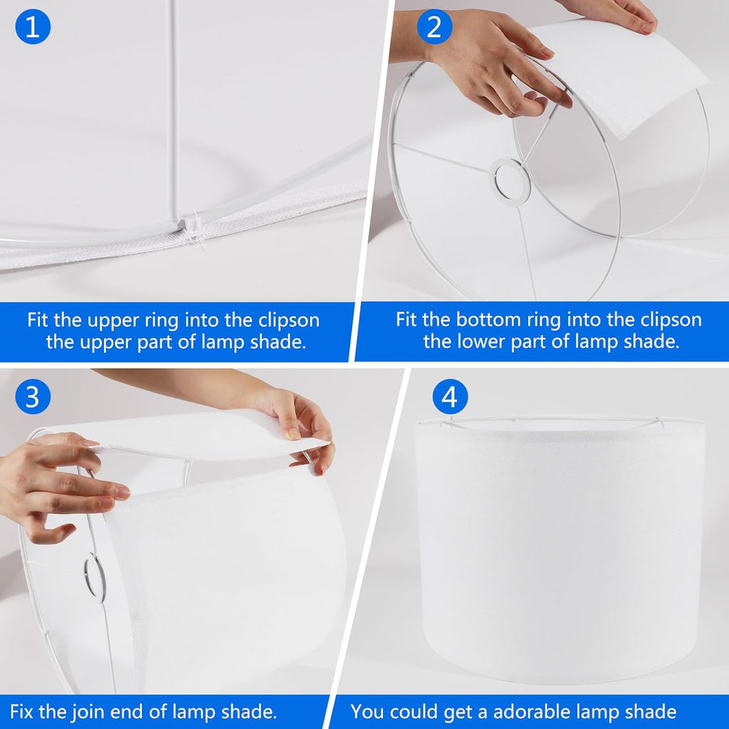 Set of 2 White Fabric Drum Lamp Shades, 12" x 12" x 8" J134