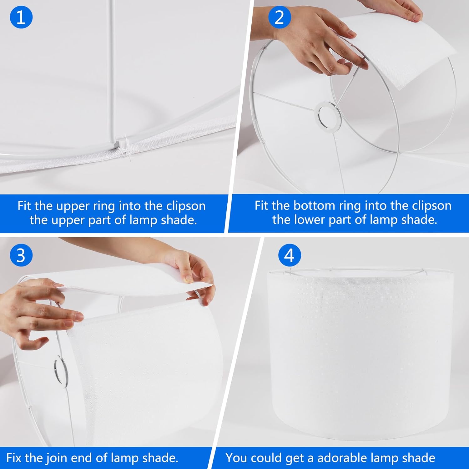 Set of 2 White Fabric Drum Lamp Shades, 12" x 12" x 8" J134