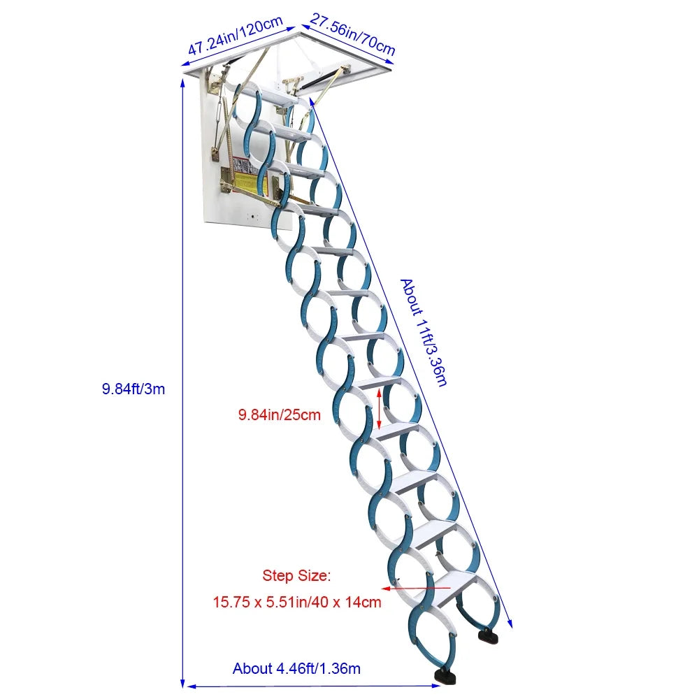 Blue-White Carbon Steel Attic Extension Ladder 9.8ft V66626