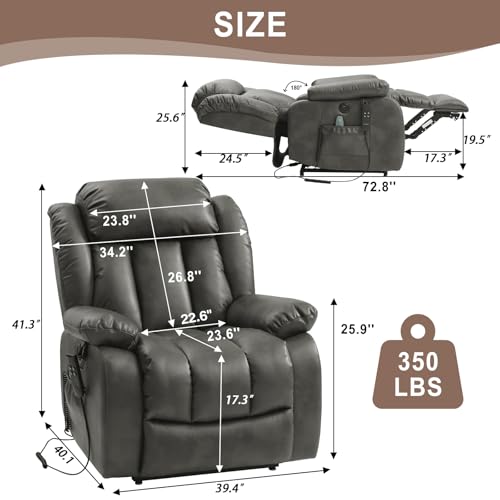 Genuine Leather Power Lift Recliner with Massage and Heat C8113