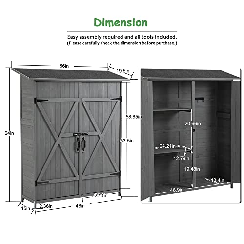 Outdoor Wood Storage Cabinet with Waterproof Roof and Detachable Shelves R908627