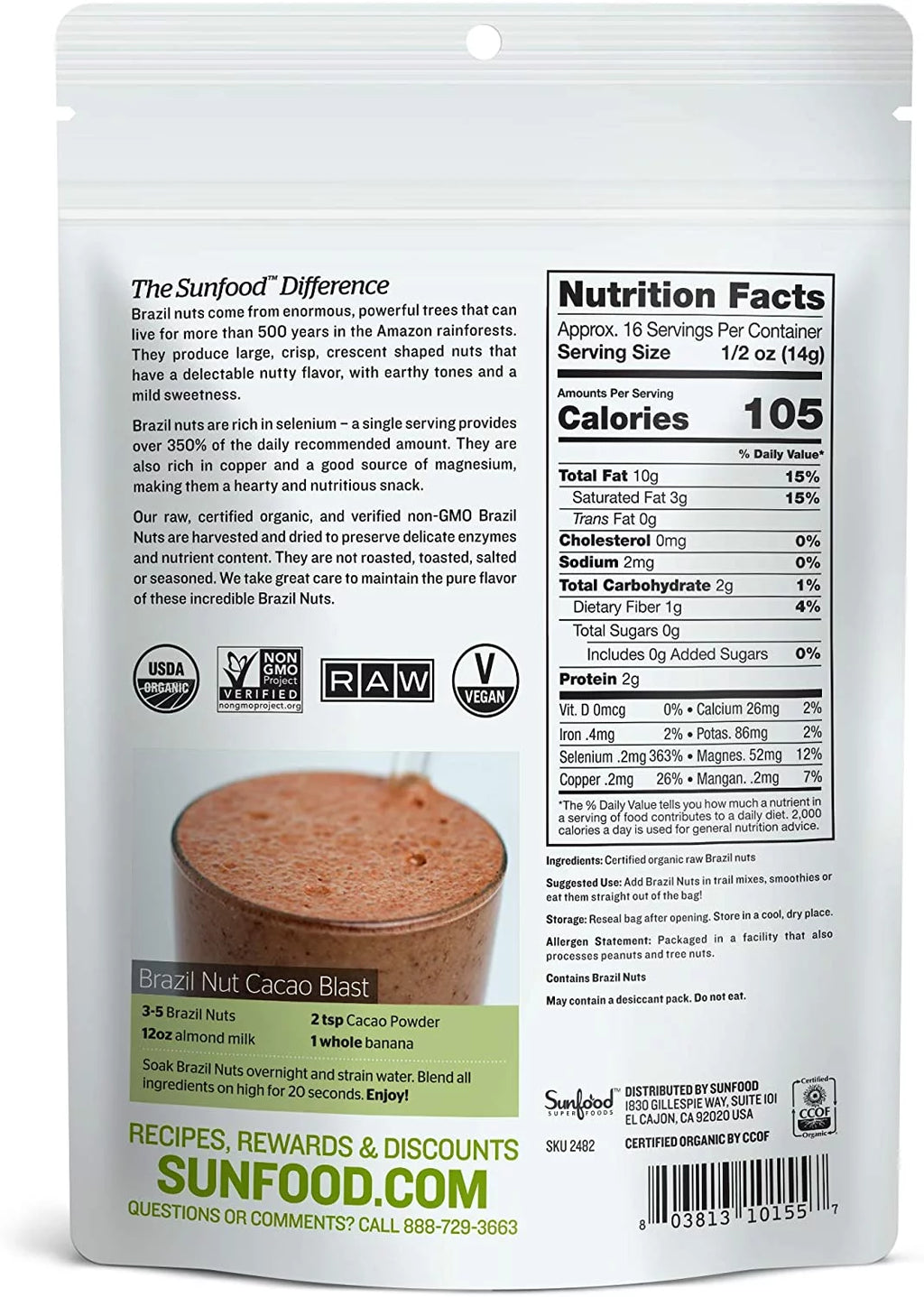 Raw Organic Brazil Nuts, 8 oz Pack of 2 O613