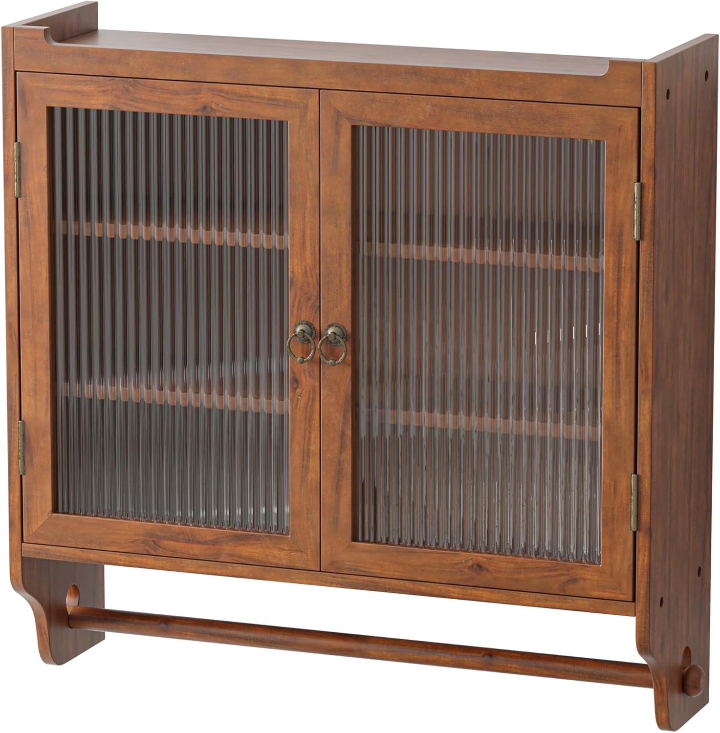 Brown Double Glass Door Wood Wall Cabinet with Detachable Shelves E96558