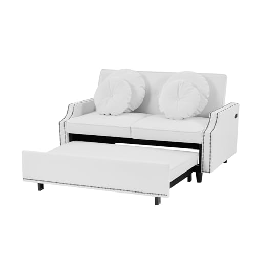 Beige Convertible Sofa Bed with Pull-Out Bed S747