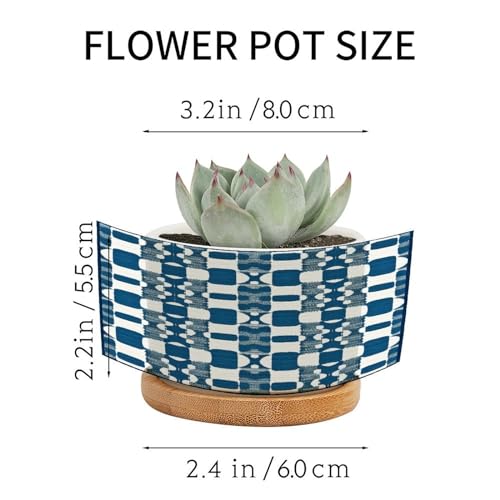 Blue and White Ceramic Planters with Drainage Holes and Saucers F58361