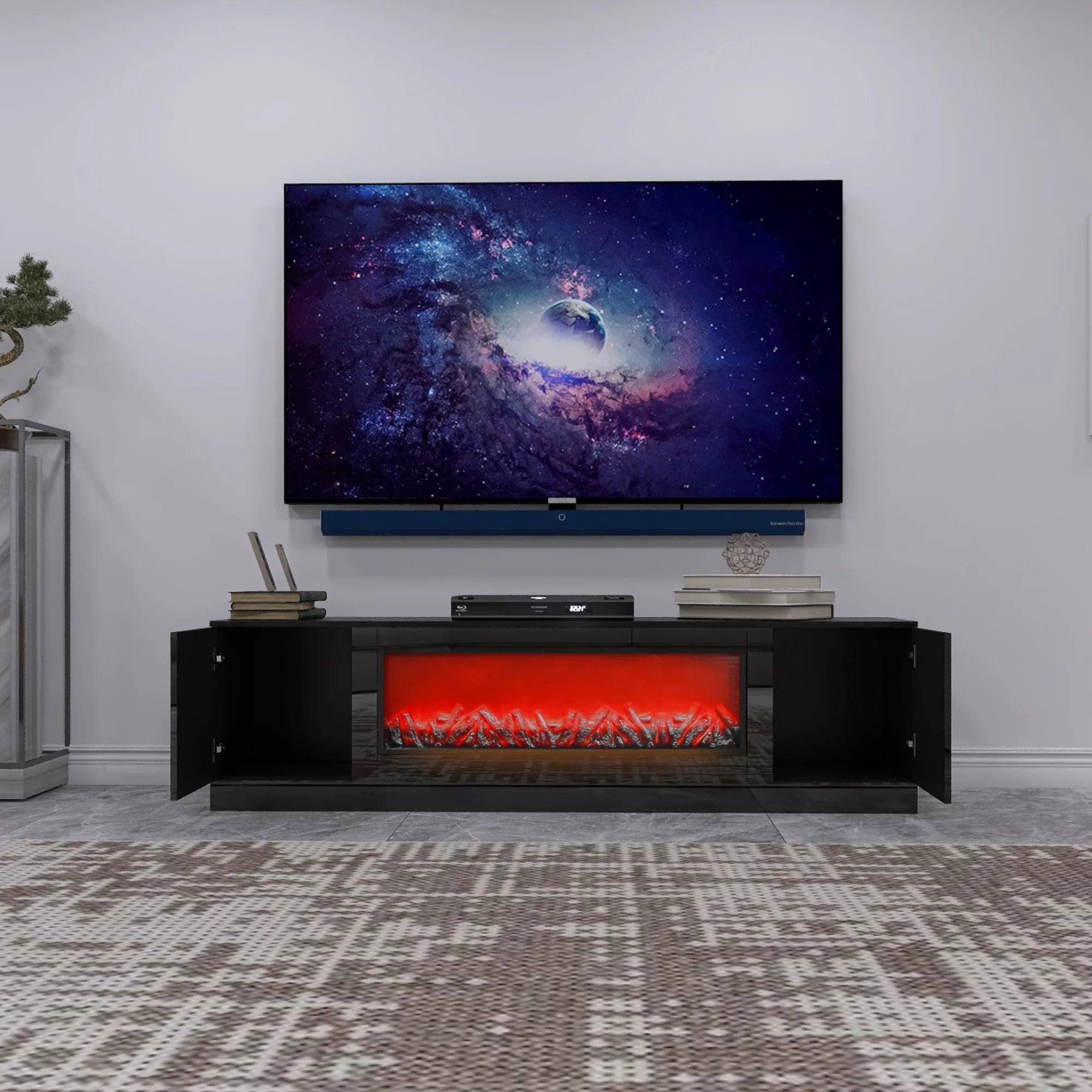 Black Electric Fireplace TV Stand G503224