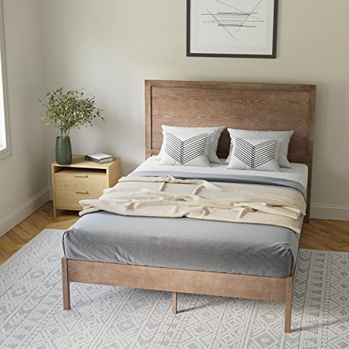 King Size Solid Wood Platform Bed with Headboard, Dark Brown H87033