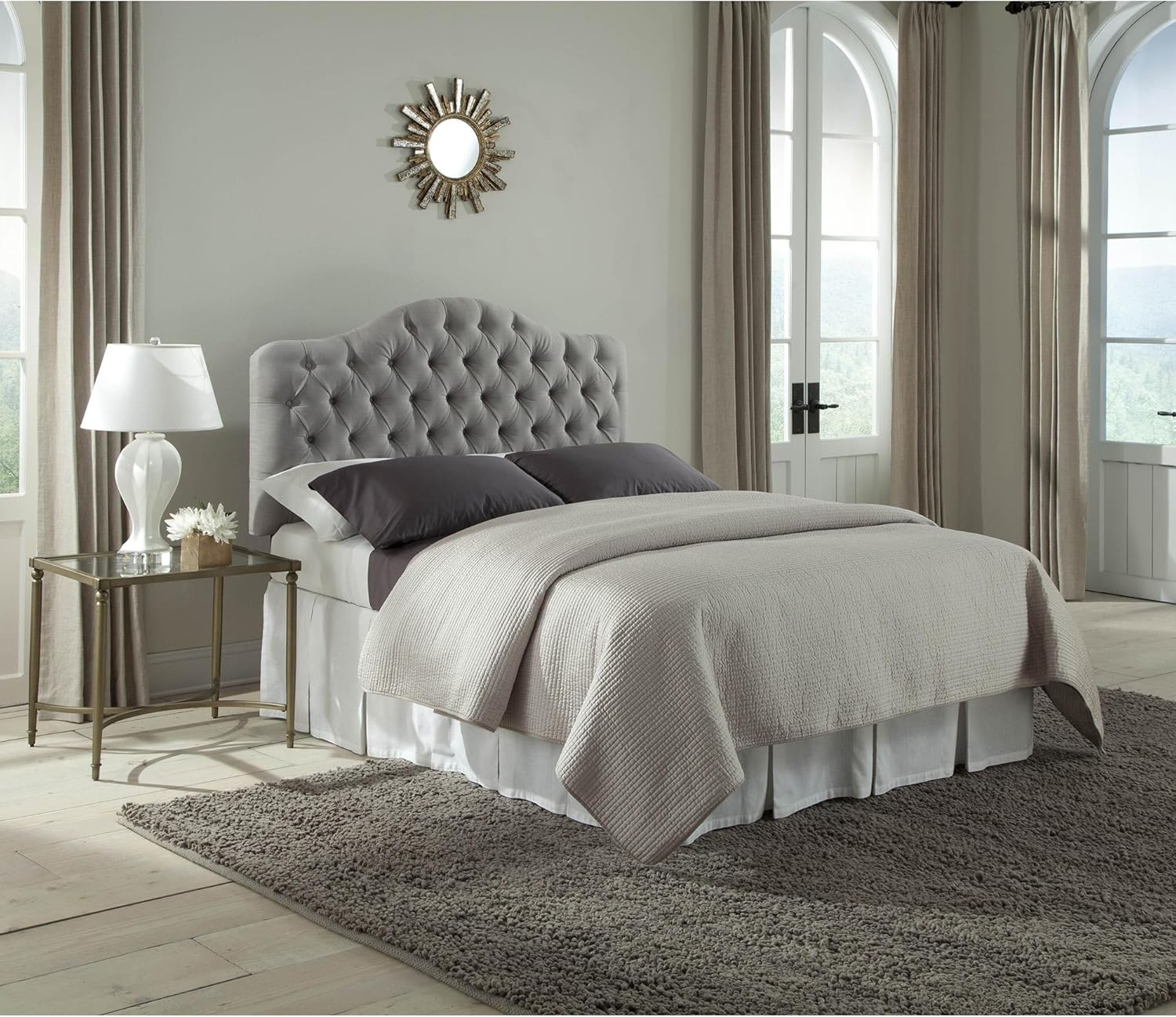 Upholstered Adjustable Headboard Panel with Solid Wood Frame and Button-Tufted Design - Putty Finish - Twin H6856