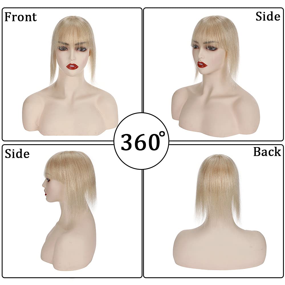 100% Real Human Hair Topper with Wispy Bangs Mono Base Crown Topper C41364