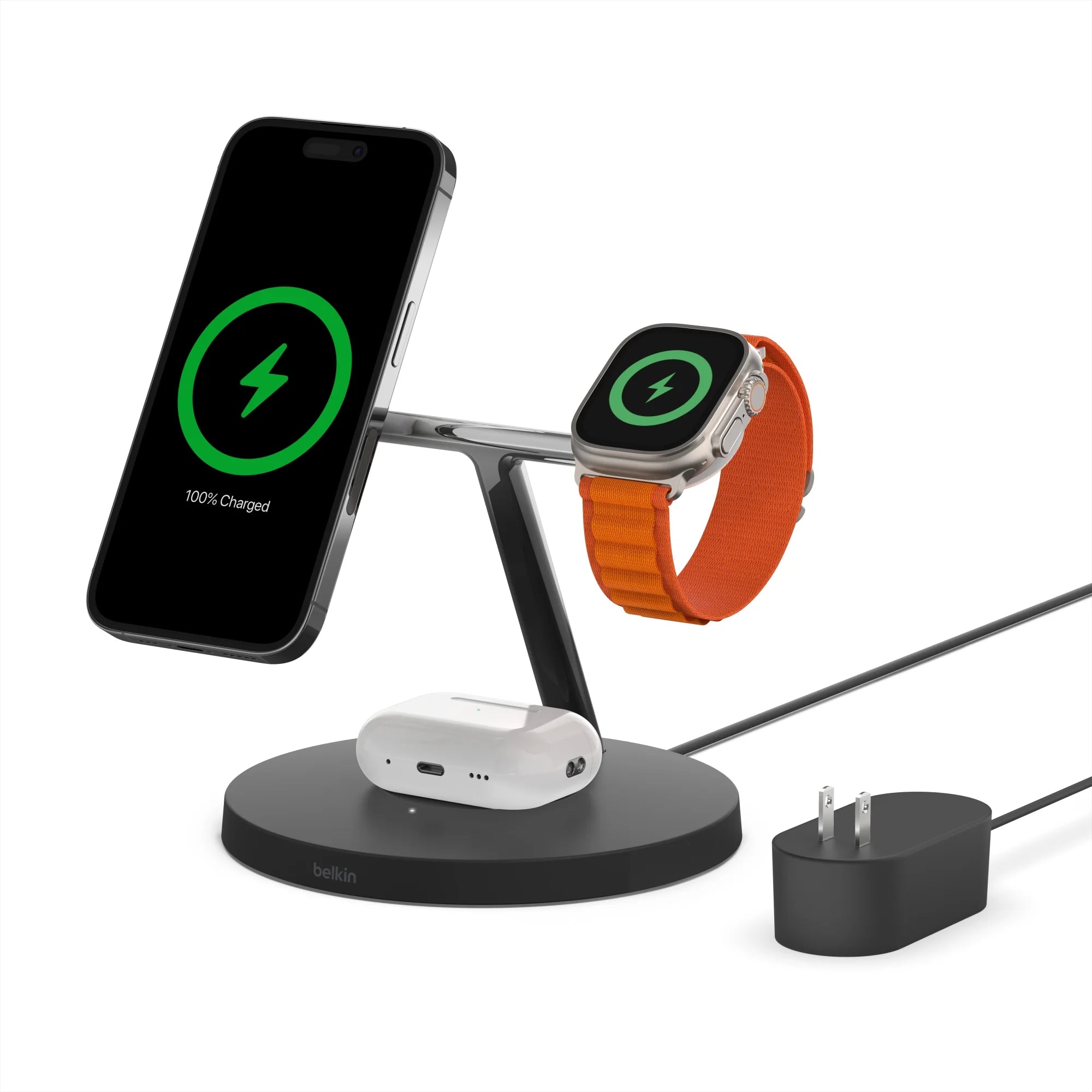 Black 3-in-1 Wireless Charging Stand for iPhone, Apple Watch, AirPods D26738