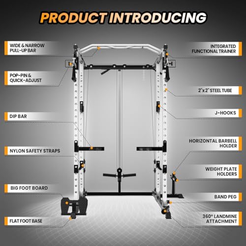 Power Cage with Cable Cross-Over System, Squat Rack with LAT Pull Down System D1827