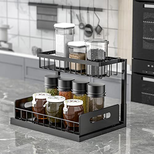 2-Tier Heavy Duty Metal Slide Out Pull Out Drawers Under Sink Organizers and Storage (White) N9673