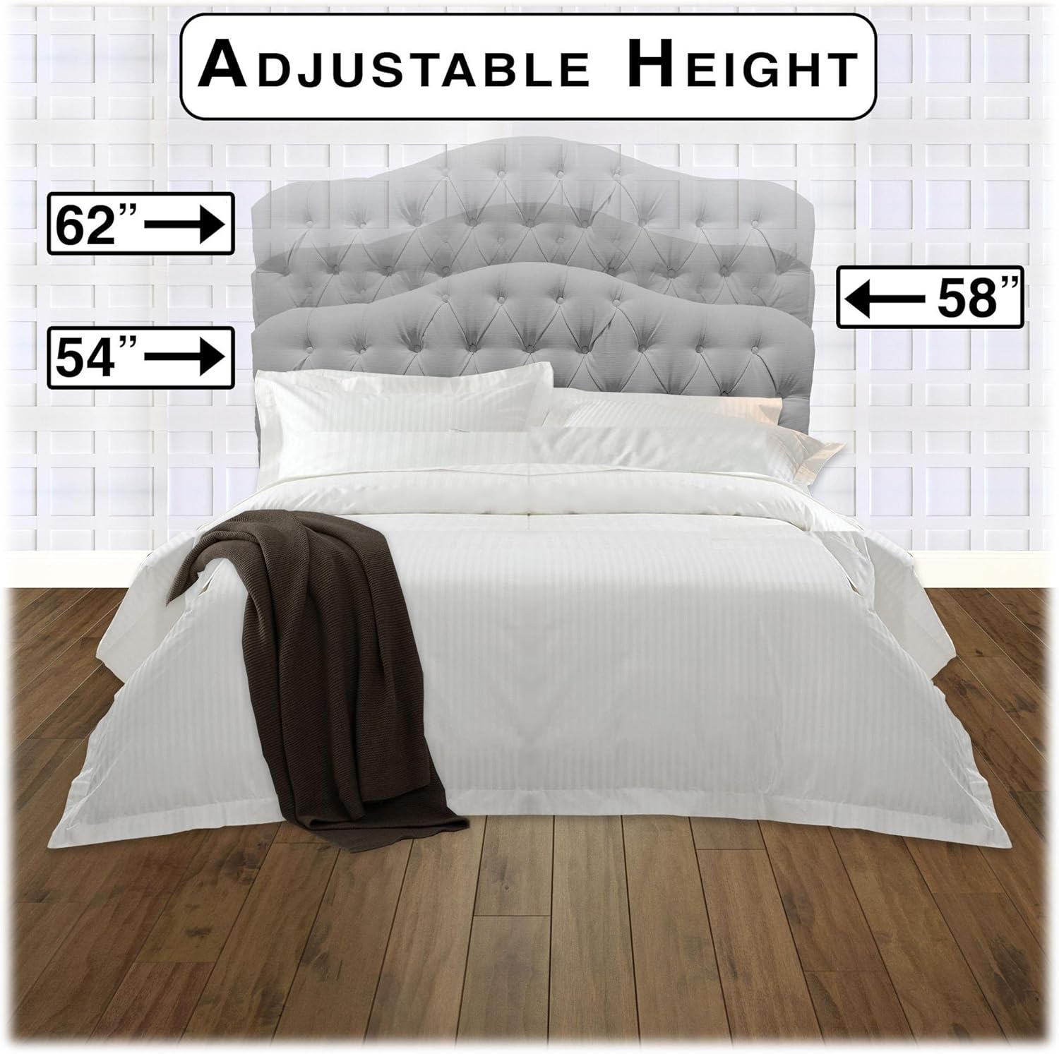 Upholstered Adjustable Headboard Panel with Solid Wood Frame and Button-Tufted Design - Putty Finish - Twin H6856
