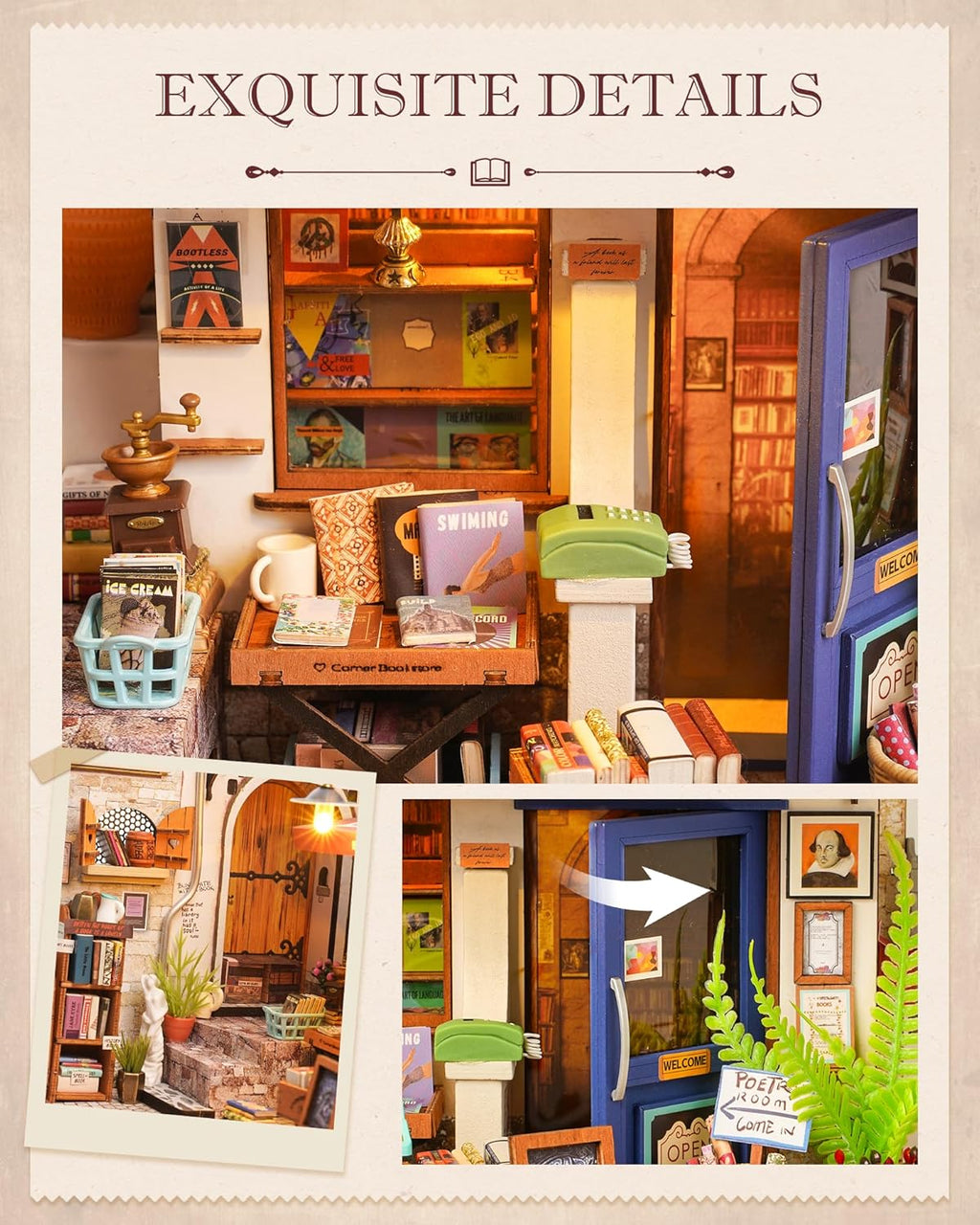 DIY Miniature House Kit 1:20 Scale Bookstore with LED Lights I104