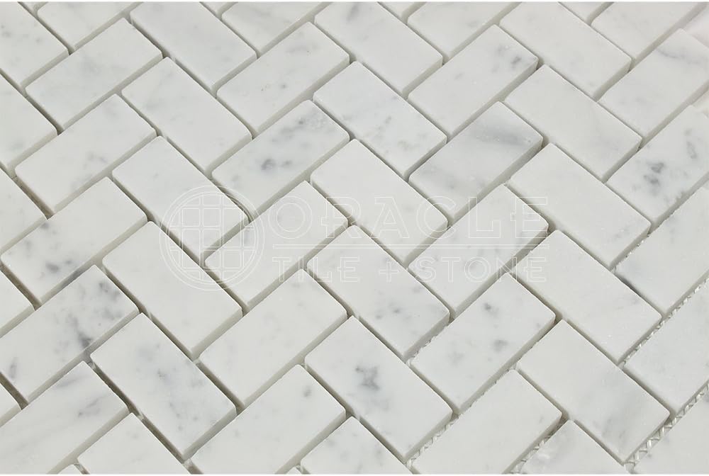 Carrara White Marble Herringbone Mosaic Tile Q709