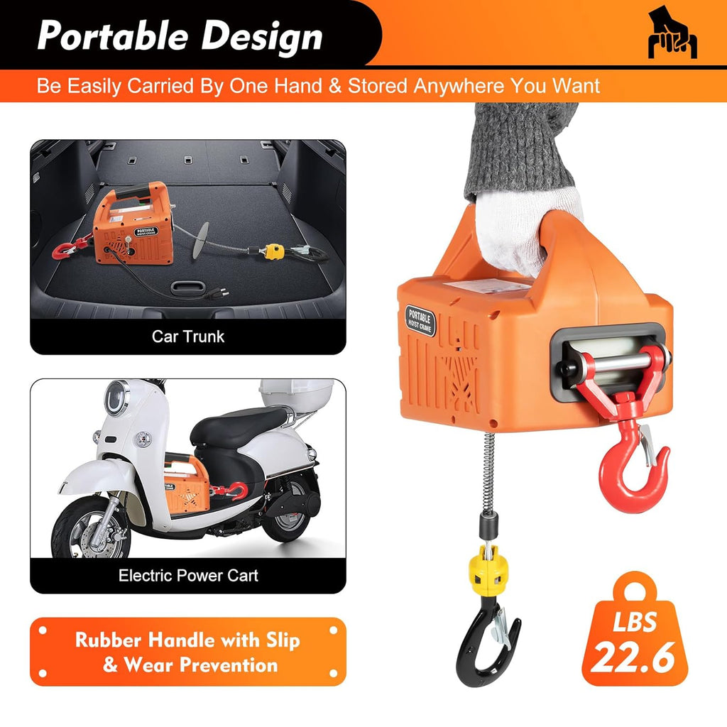 660LBS 110V 1500W Electric Hoist Winch with Wired and Wireless Remote Control Y255