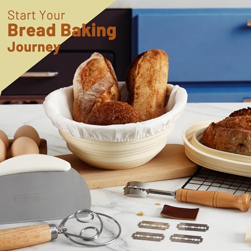 9.5 Inch Round & 10.5 Inch Oval Foldable Sourdough Bread Proofing Basket with Linen Liner S6003