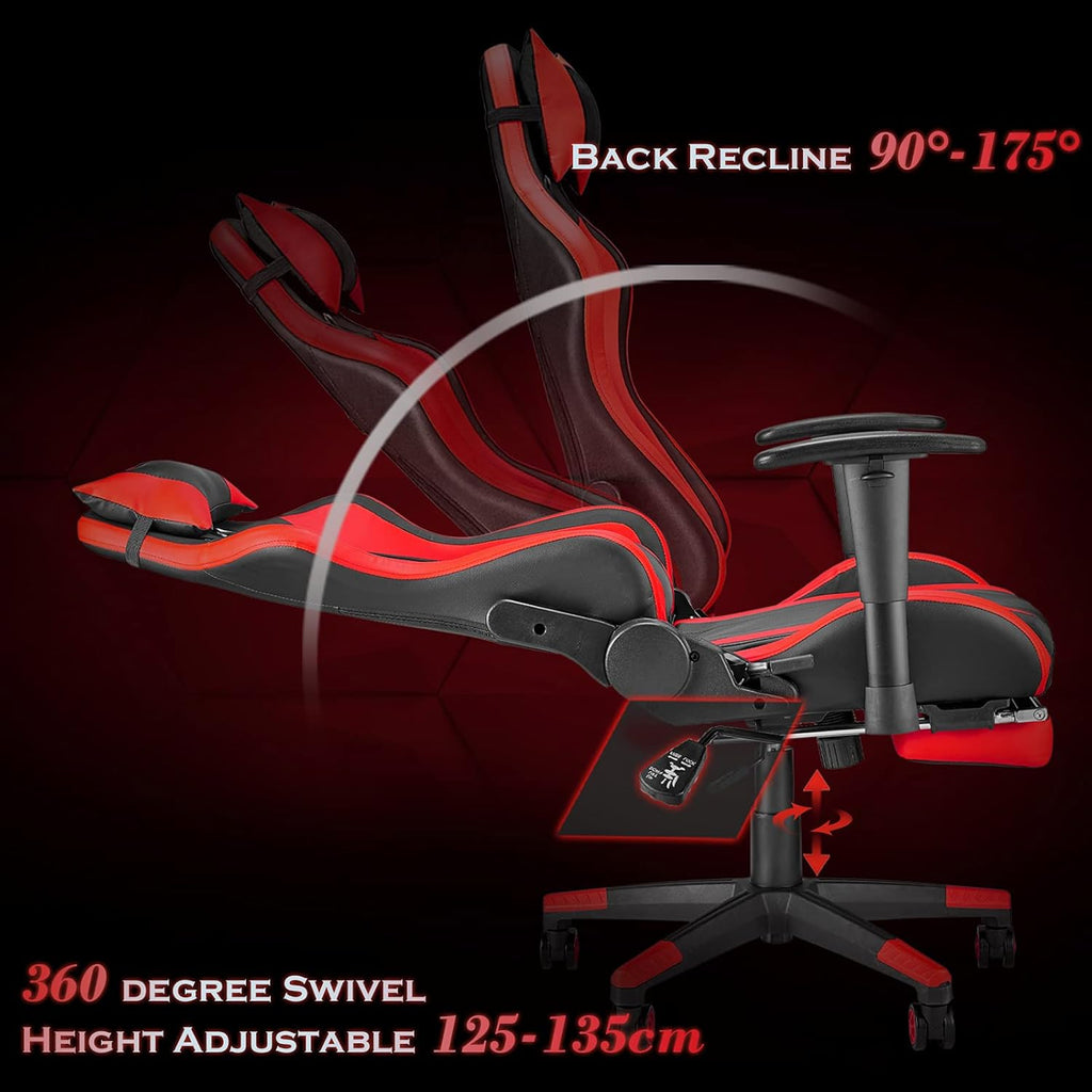 Gaming Chair with Footrest, Ergonomic Office Chair, Black/Red O2494