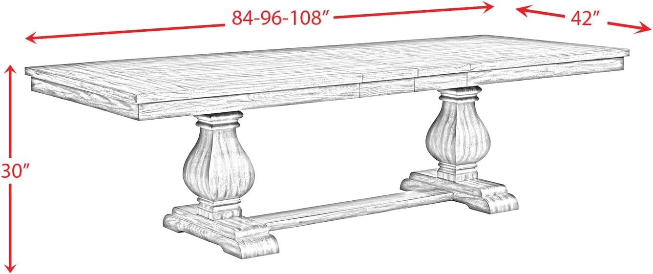 Rectangle Standard Height Dining Table, 42" D x 84" W x 30" H, Double Pedestal Base, Includes Two 12" Removable Extension Leaves B619880