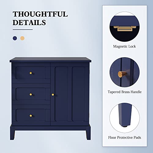 Green Wooden Accent Cabinet with 3 Drawers and Door K38566