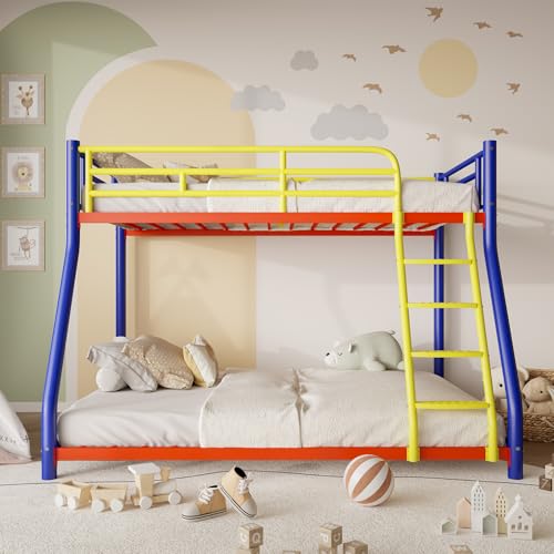 Black Metal Twin Over Twin Bunk Bed with Ladder and Guardrail S9004