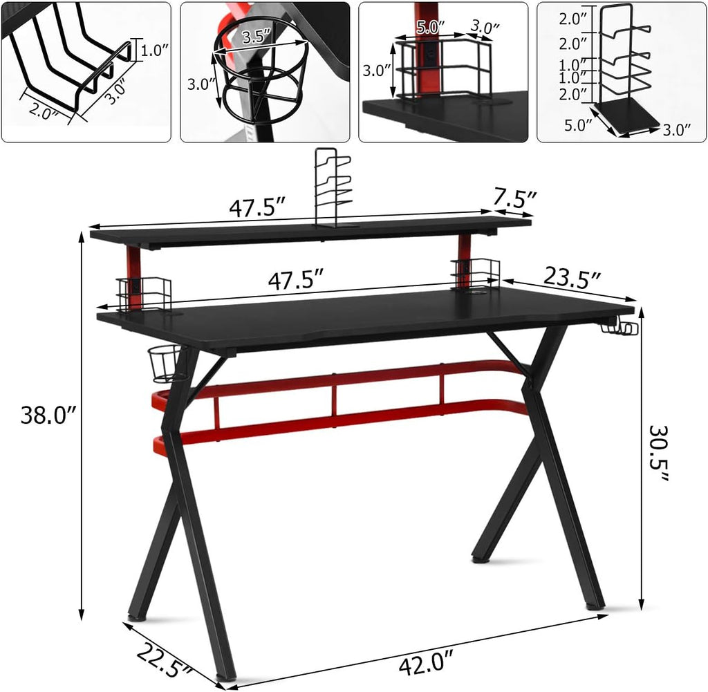 47.5" Gaming Desk with Monitor Shelf D4908