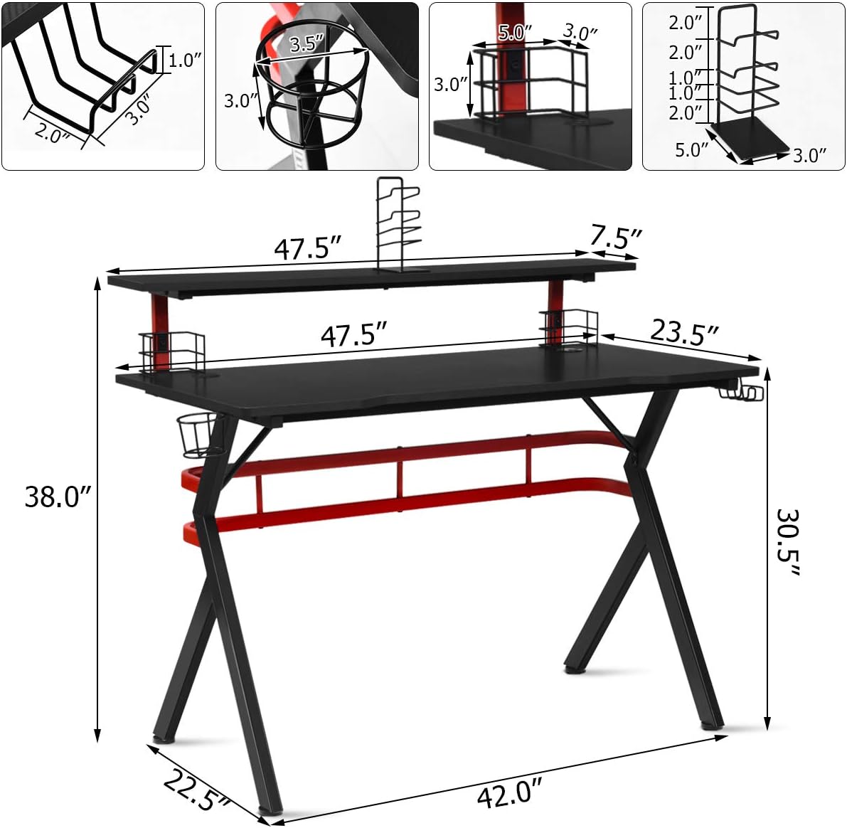 47.5" Gaming Desk with Monitor Shelf D4908
