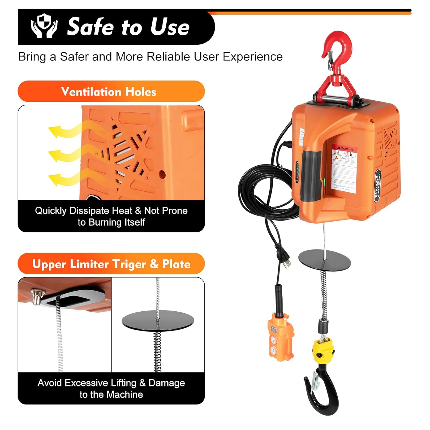 660LBS 110V 1500W Electric Hoist Winch with Wired and Wireless Remote Control Y255