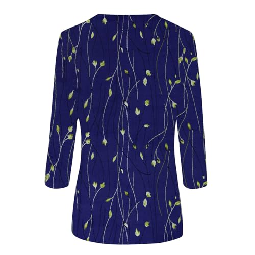 3/4 Sleeve Round Neck Loose Casual Floral Print Blouses O9471