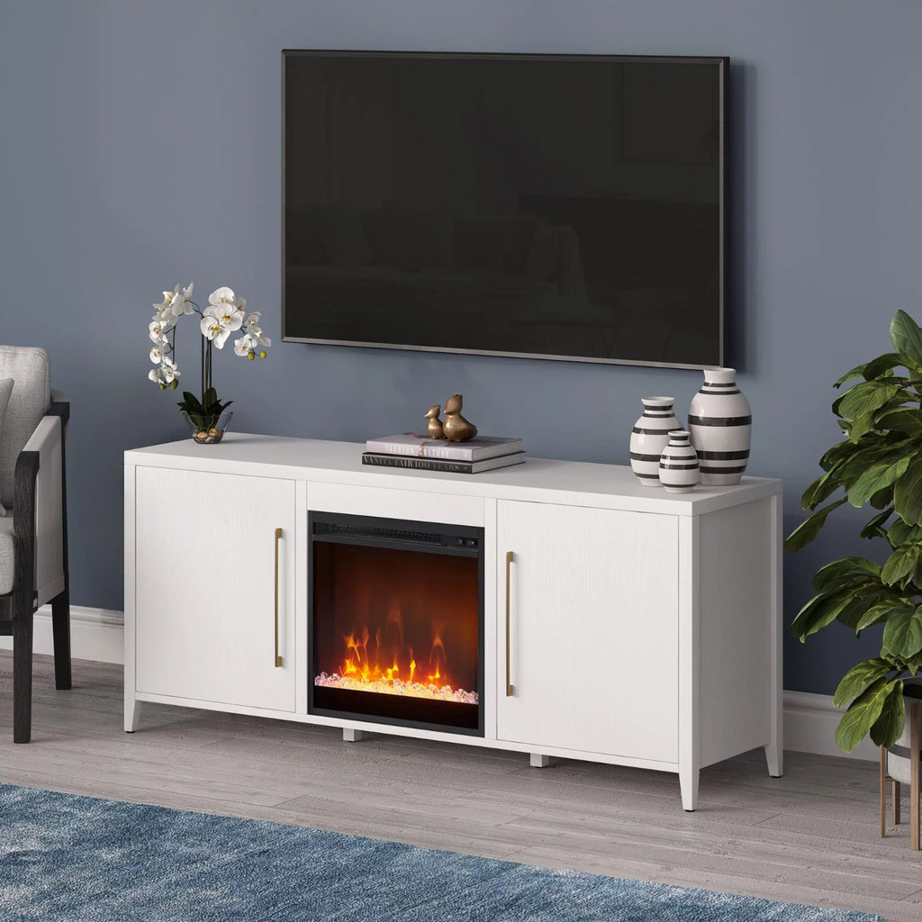 White Rectangular TV Stand with Fireplace F966327