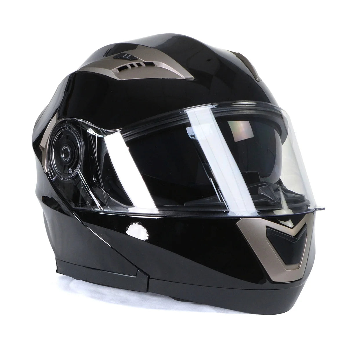 Gloss Black Motorcycle Modular Helmet with Drop Down Visor Medium I193924