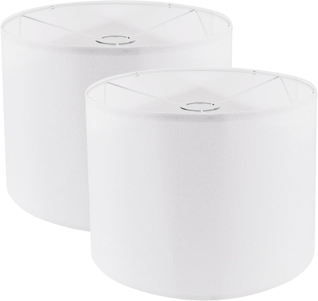 Set of 2 White Fabric Drum Lamp Shades, 12" x 12" x 8" J134