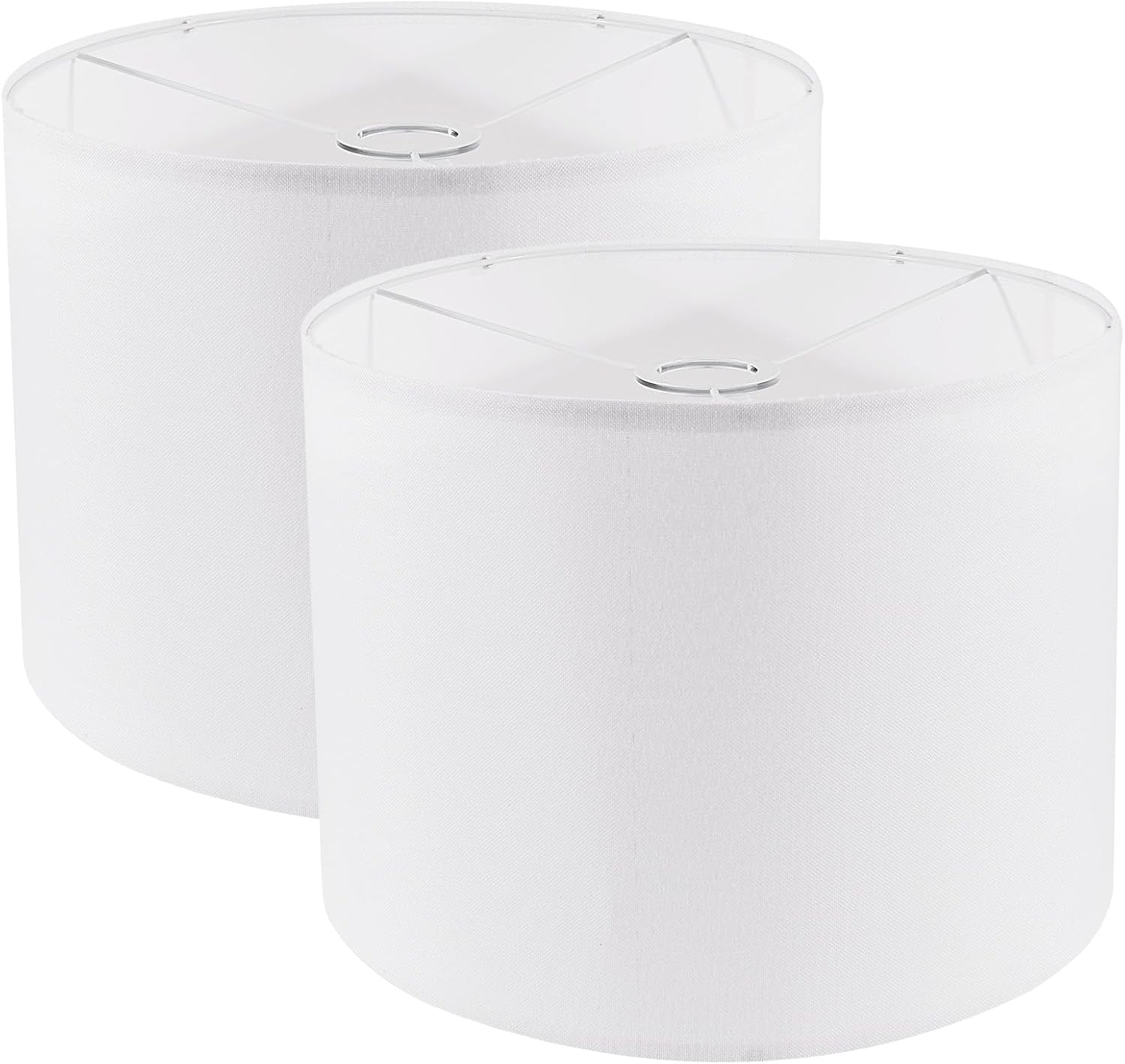 Set of 2 White Fabric Drum Lamp Shades, 12" x 12" x 8" J134