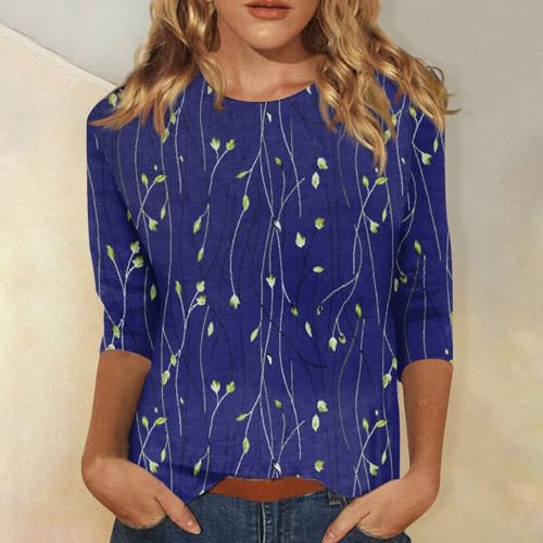 3/4 Sleeve Round Neck Loose Casual Floral Print Blouses O9471