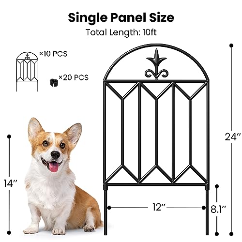 10 panels Decorative Garden Fences and Borders 24in(H)×10ft(L) No Dig Metal Fence Panel O674770