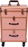 3 Layers Rolling Makeup Case with Reinforced Lock & Transparent Storage Bag Gold N171
