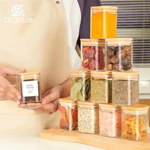 12 Pcs Glass Spice Jars with Bamboo Airtight Lids, 6 oz Spice Containers N795