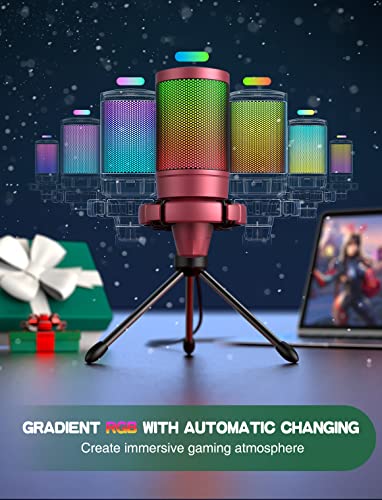 Gaming USB Microphone with Quick Mute, RGB Indicator, Tripod Stand, Pop Filter, Shock Mount, Gain Control X251993