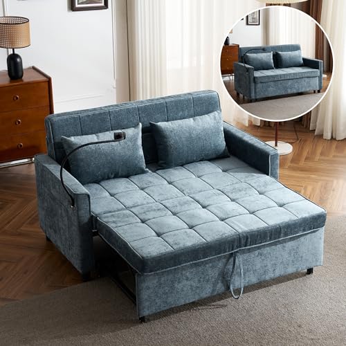 3 in 1 Convertible Sleeper Sofa Bed Futon Couch with USB Ports Brown V133023